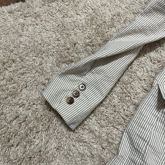 Joie Size Large Beige White Striped Single Button Seersucker Longline Blazer - Picture 4 of 6
